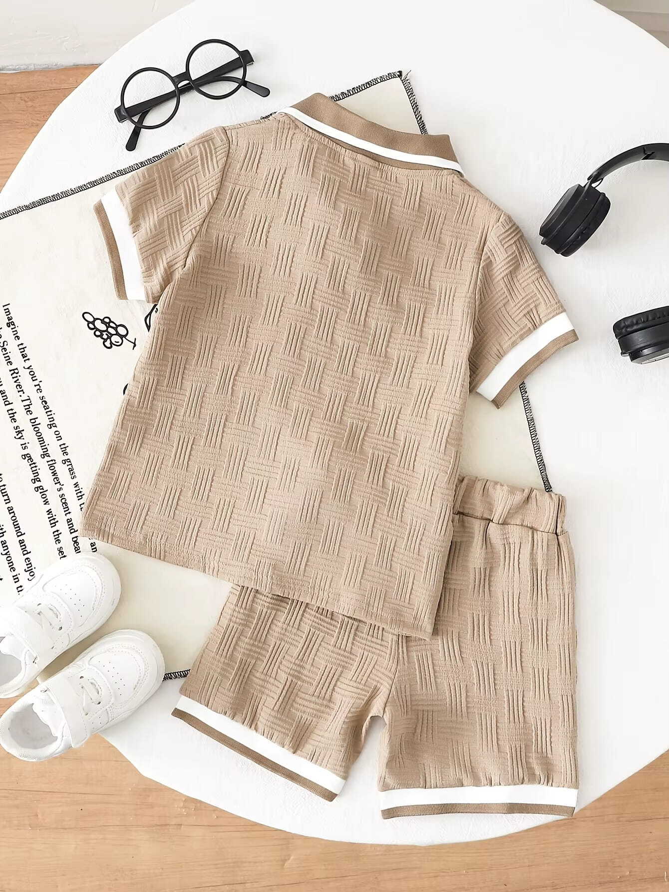 Boys Textured Polo Shorts Set