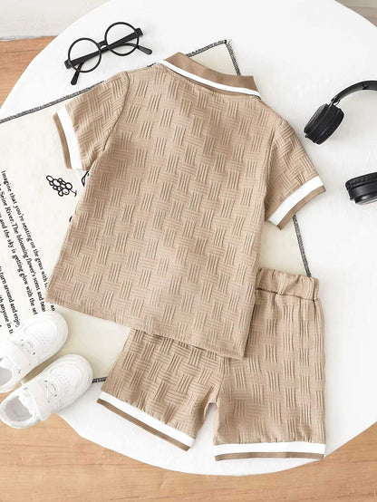 Boys Textured Polo Shorts Set