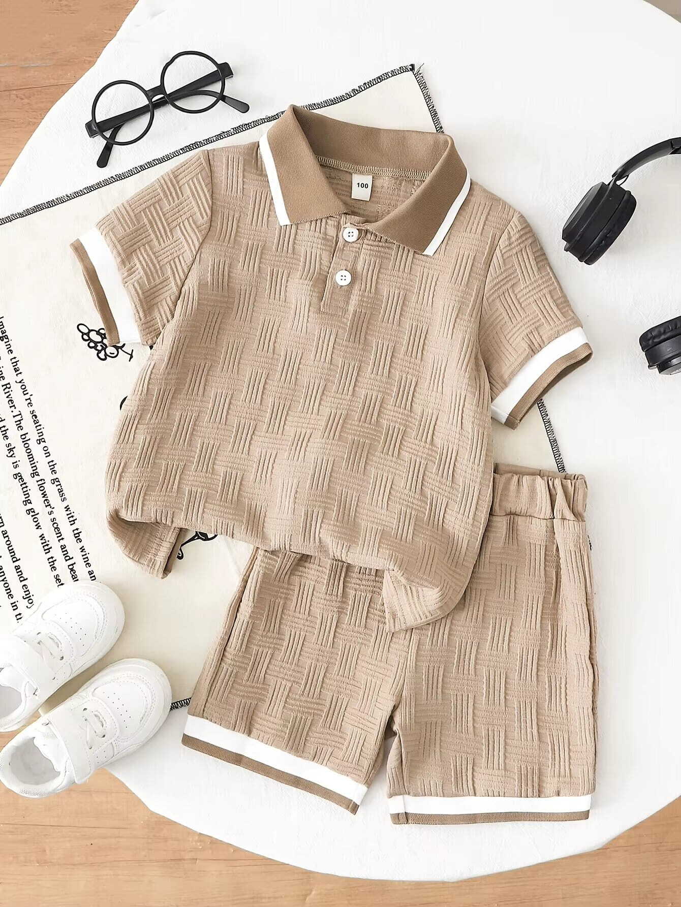 Boys Textured Polo Shorts Set