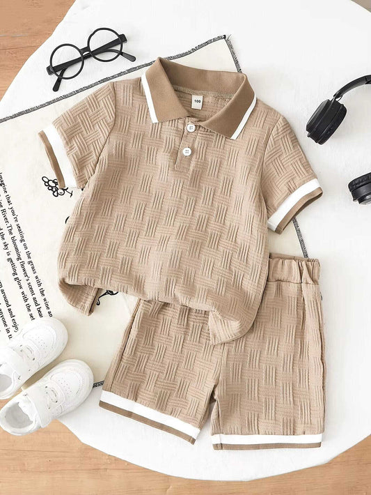 Boys Textured Polo Shorts Set