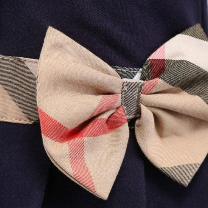 Classic Bow Collar Dress Navy Blue