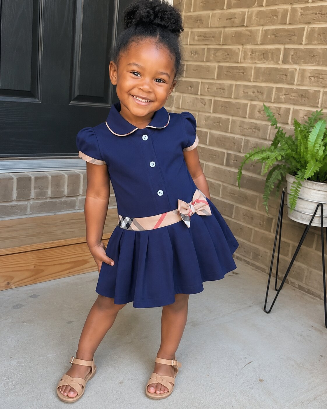Classic Bow Collar Dress Navy Blue