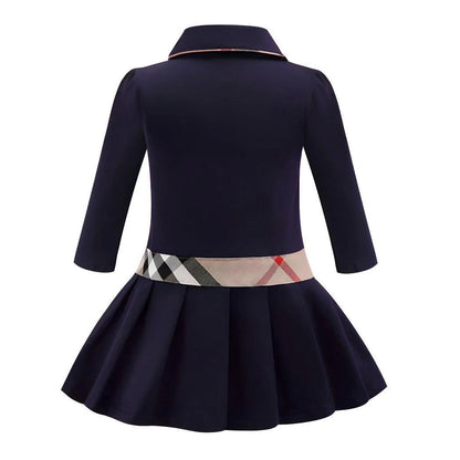 Classic Bow Collar Dress Navy Blue