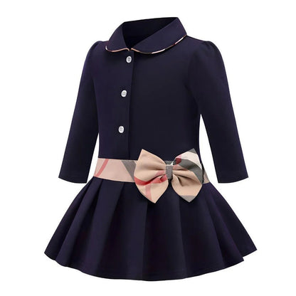 Classic Bow Collar Dress Navy Blue