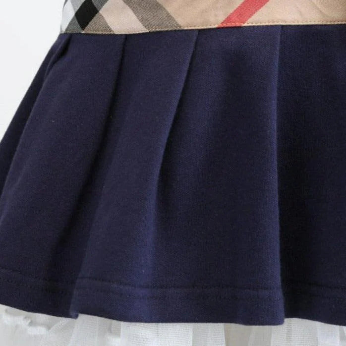 Classic Bow Collar Dress Navy Blue