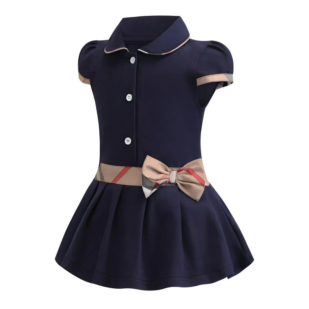 Classic Bow Collar Dress Navy Blue