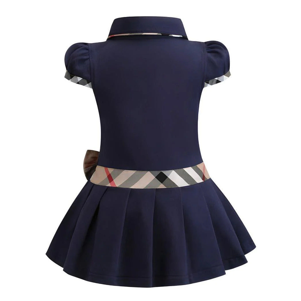 Classic Bow Collar Dress Navy Blue