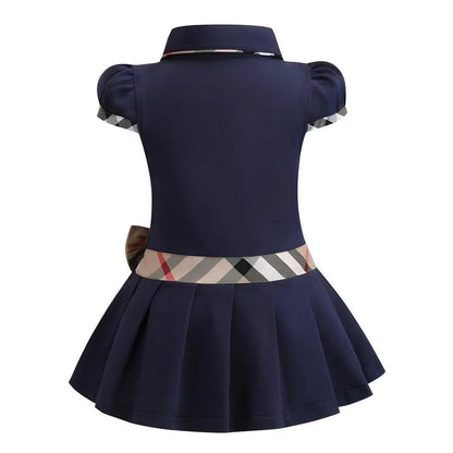 Classic Bow Collar Dress Navy Blue