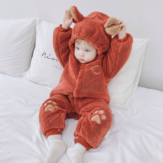 Ultra-Cozy Bear Paw Baby Fleece Onesie – Hooded Winter Romper for Infants