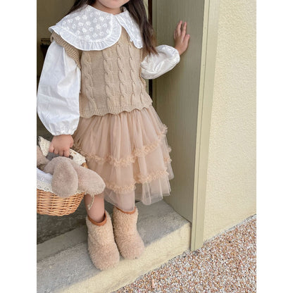 Girls Cable Knit Sweater Vest