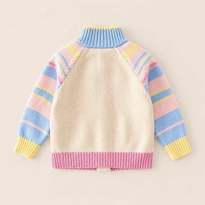 Girls Cartoon Kitty Knit Zip-Up Jacket
