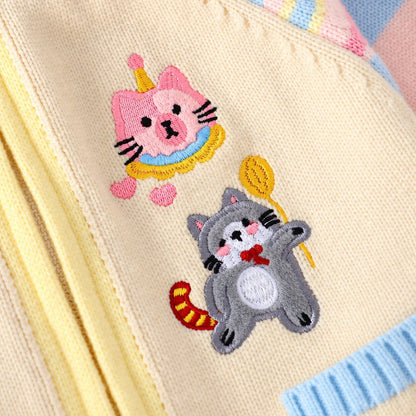 Girls Cartoon Kitty Knit Zip-Up Jacket