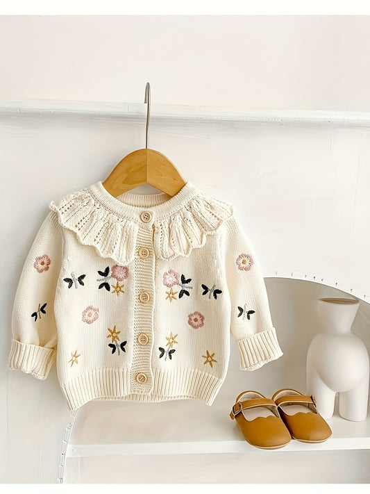 Girls Floral Ruffle Cardigan