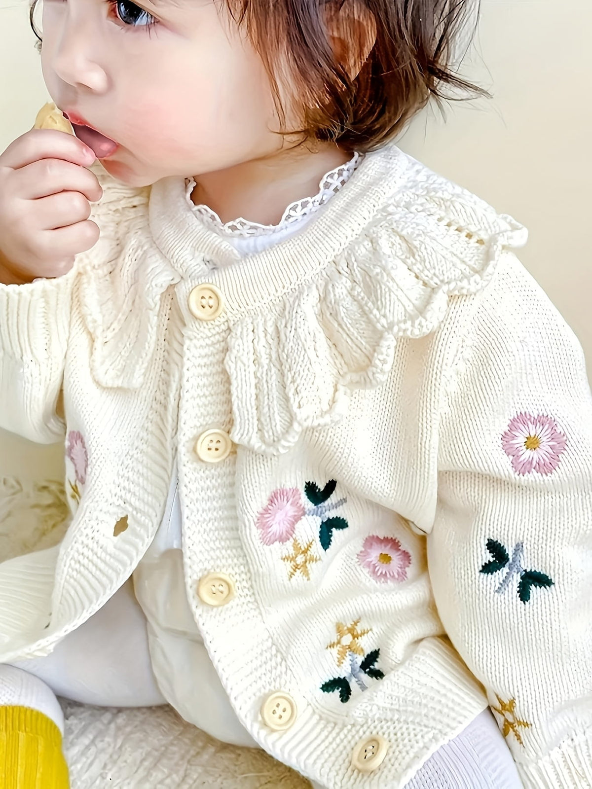 Girls Floral Ruffle Cardigan