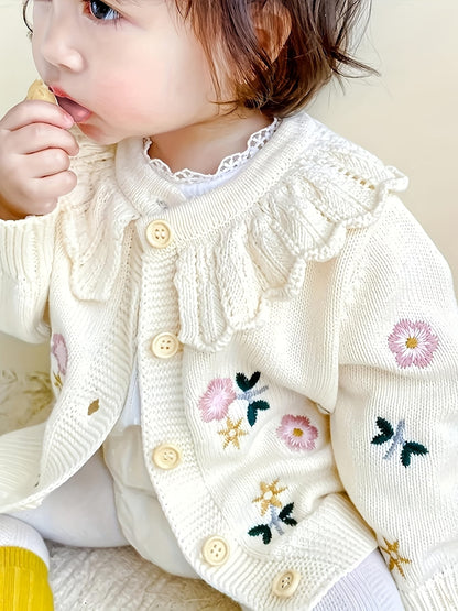 Girls Floral Ruffle Cardigan