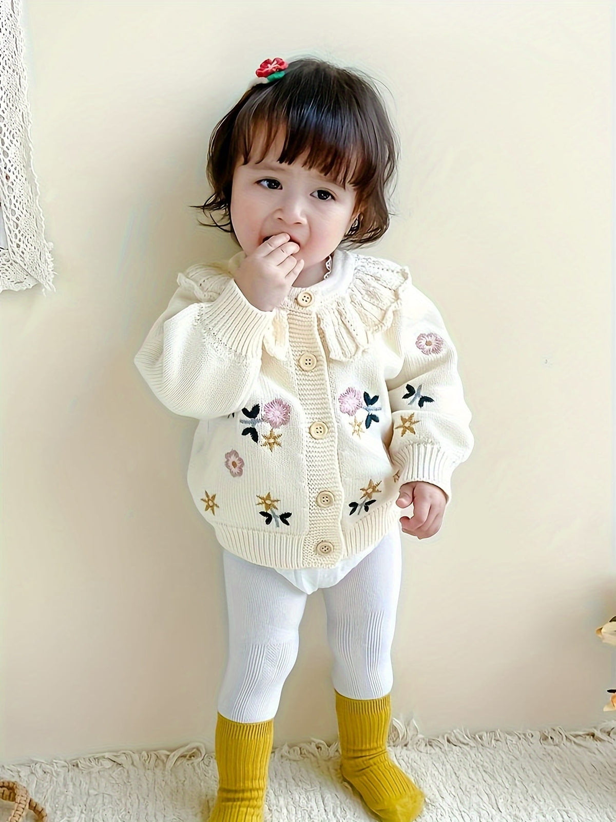 Girls Floral Ruffle Cardigan
