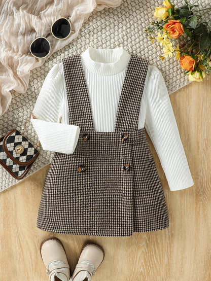 Girls Plaid Pinafore Dress Set