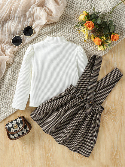 Girls Plaid Pinafore Dress Set