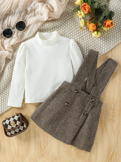 Girls Plaid Pinafore Dress Set