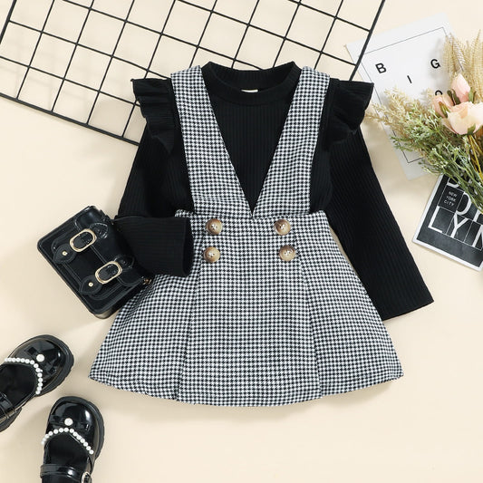 Girls Plaid Pinafore Dress Set
