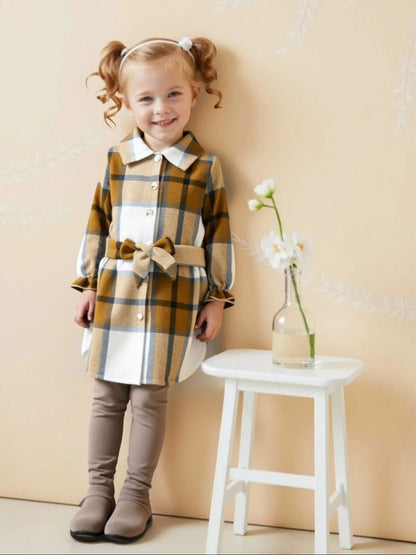 Girls Plaid Shirt Dress with Belt