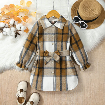 Girls Plaid Shirt Dress with Belt