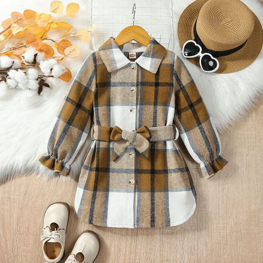 Girls Plaid Shirt Dress with Belt