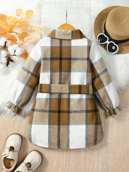 Girls Plaid Shirt Dress with Belt
