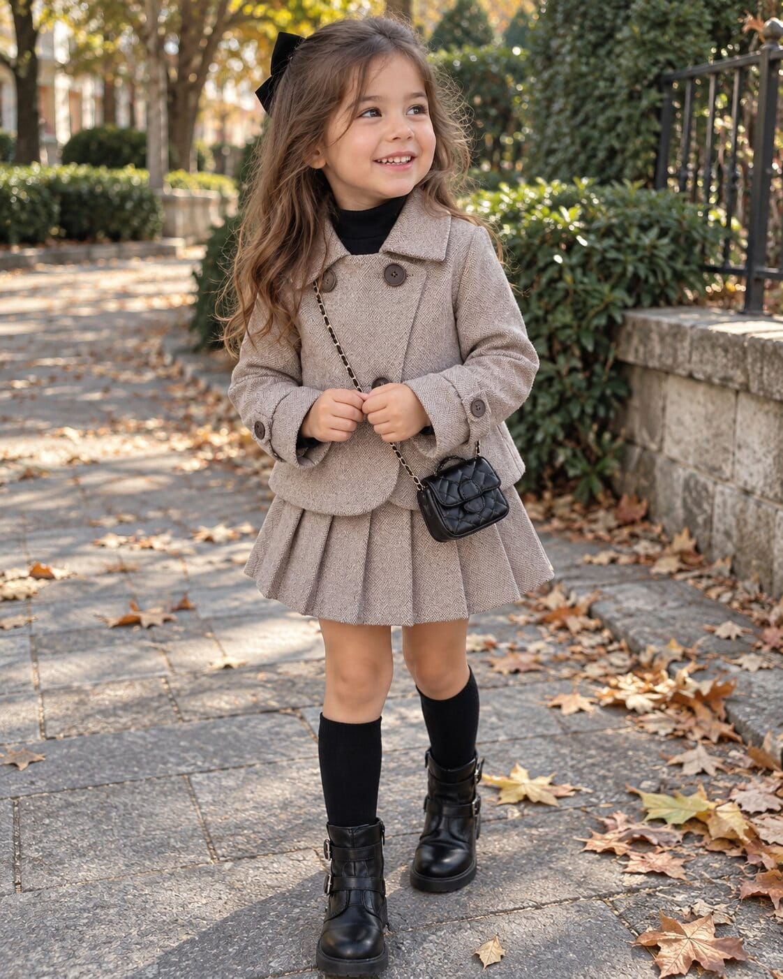 Girls Pleated Skirt Outfit Set