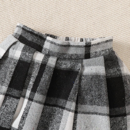 Girls Preppy Plaid 3-Piece Skirt Set