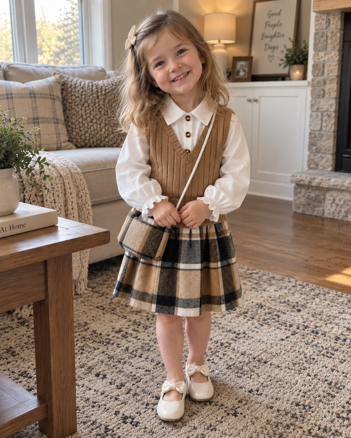 Girls Preppy Plaid 3-Piece Skirt Set