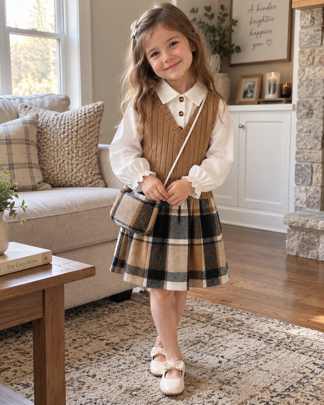 Girls Preppy Plaid 3-Piece Skirt Set