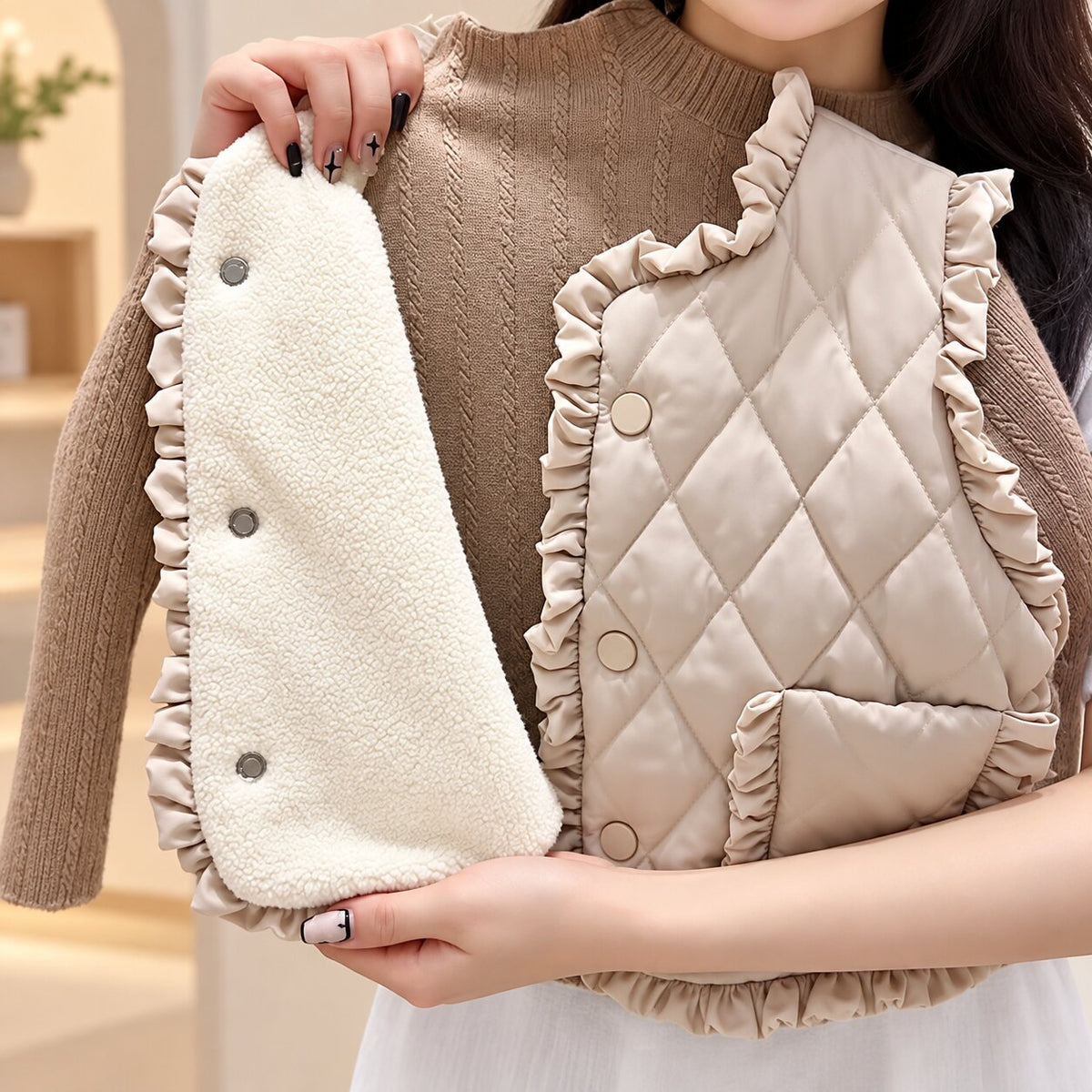 Girls Quilted Ruffle Vest