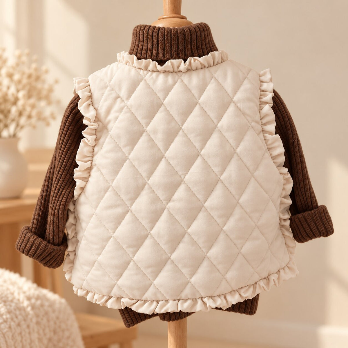Girls Quilted Ruffle Vest