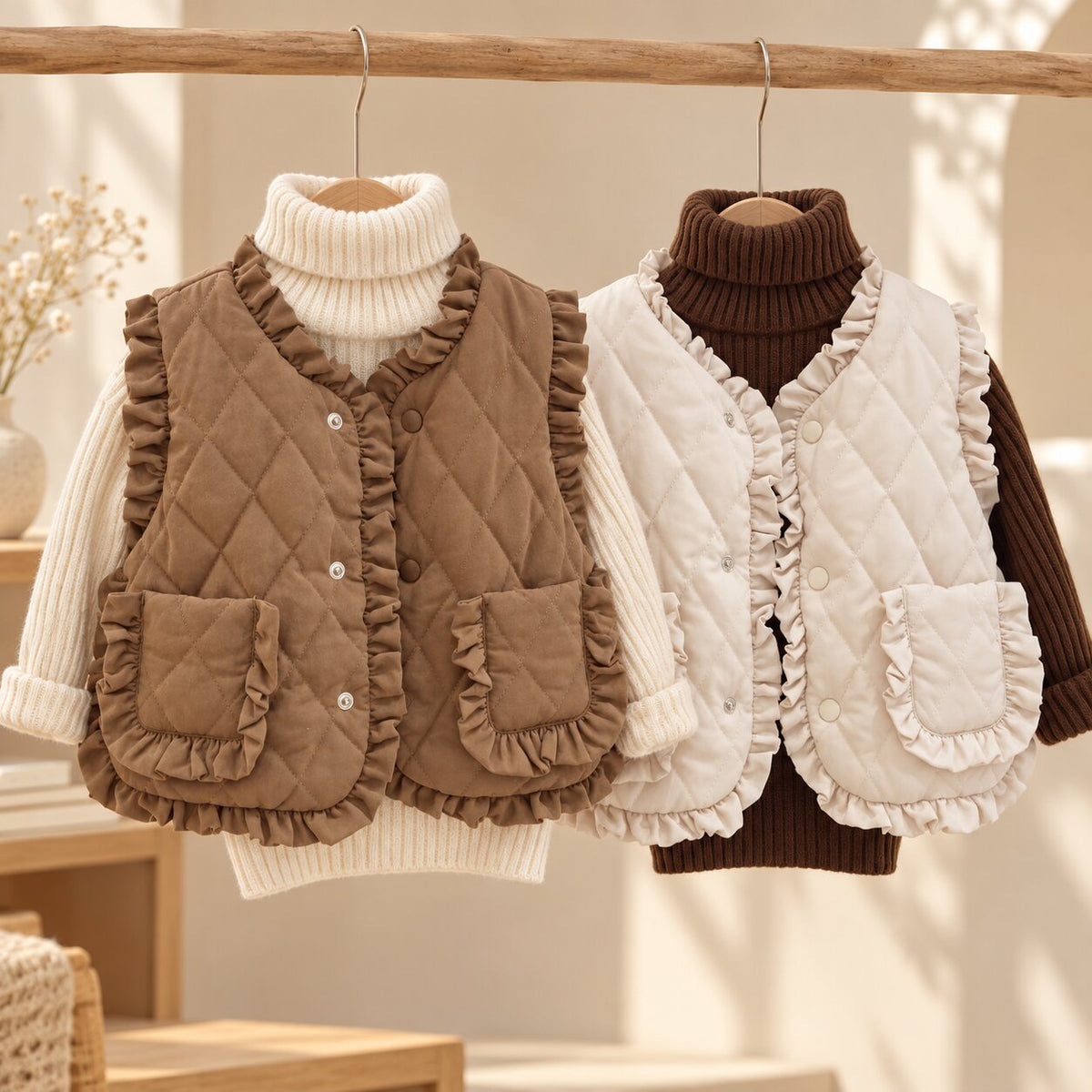 Girls Quilted Ruffle Vest