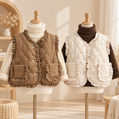 Girls Quilted Ruffle Vest