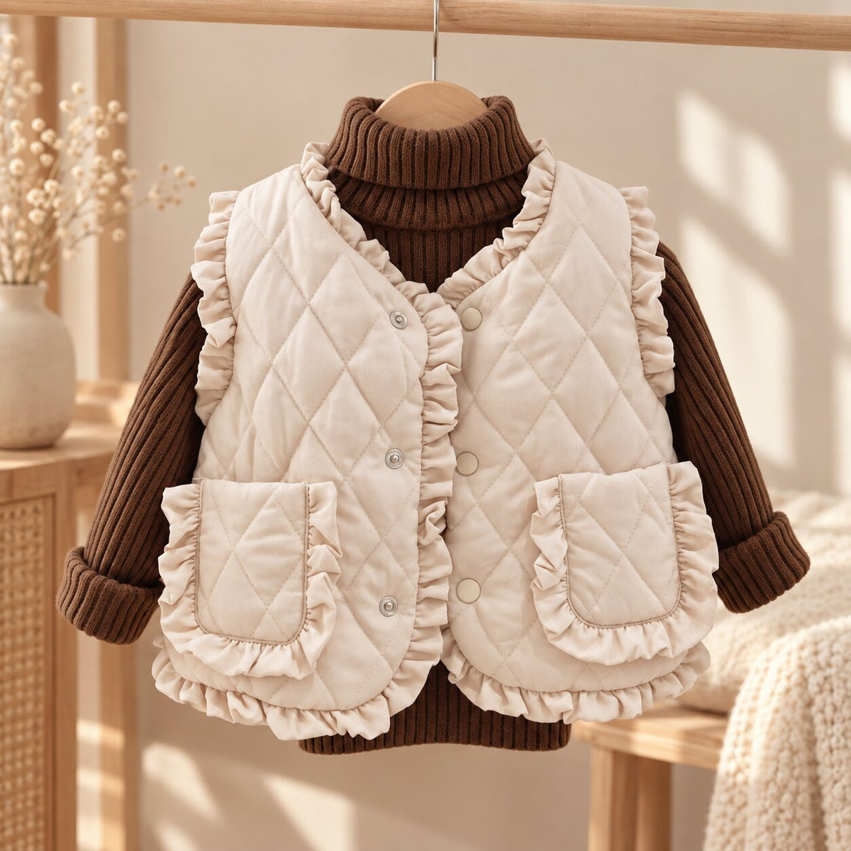 Girls Quilted Ruffle Vest
