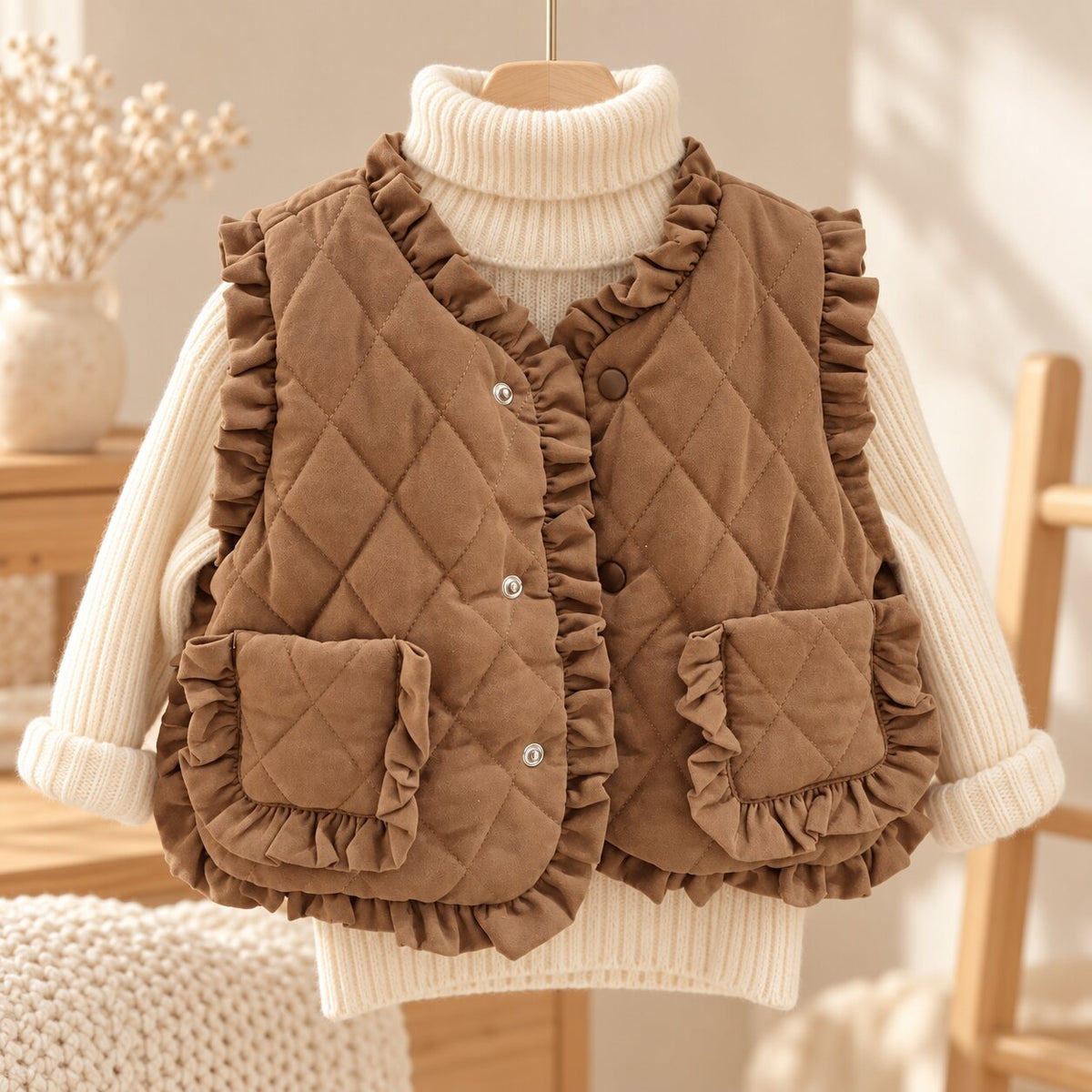 Girls Quilted Ruffle Vest
