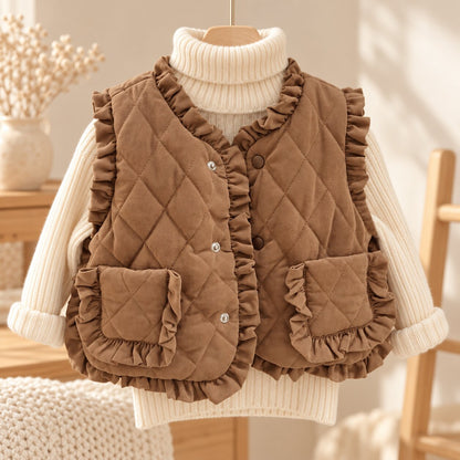 Girls Quilted Ruffle Vest