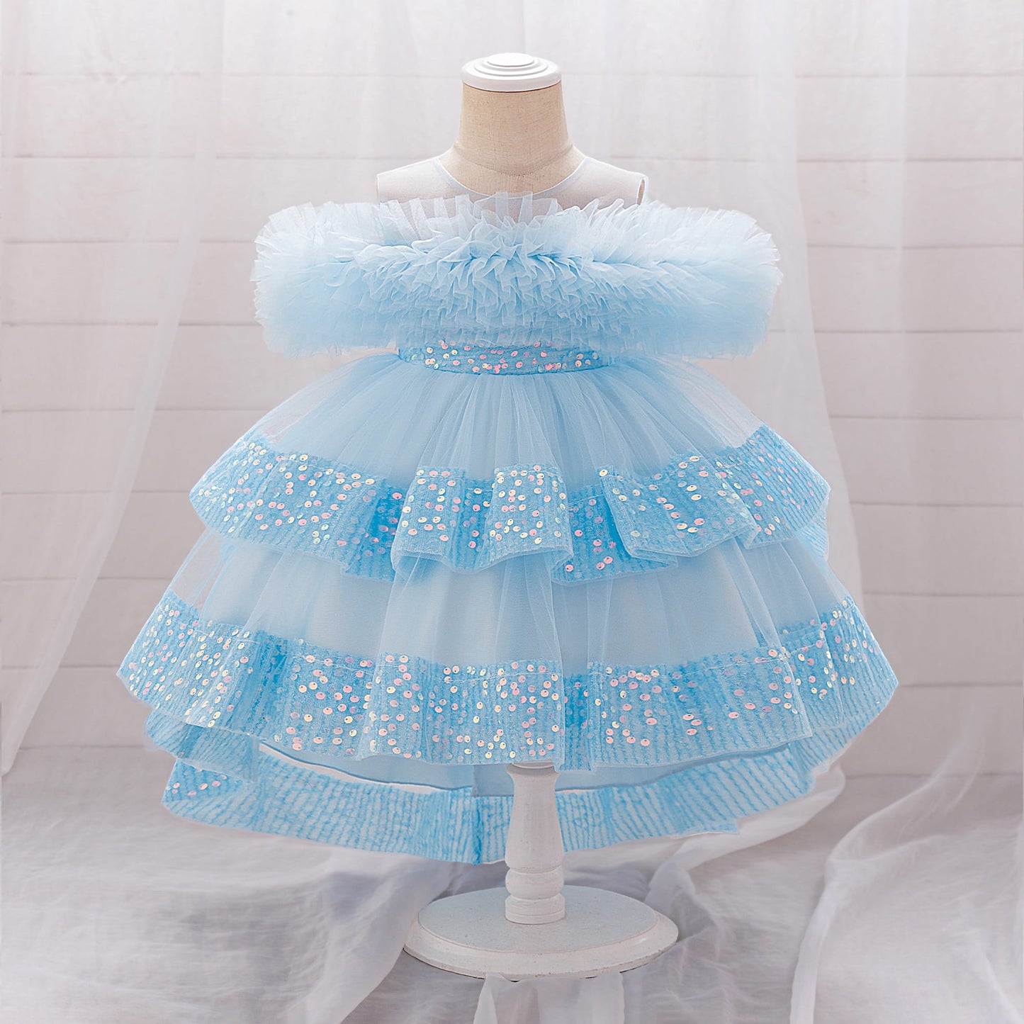 Girls Sequin Birthday Dress – Comfortable High-Low Tulle Dress for Parties & Photos