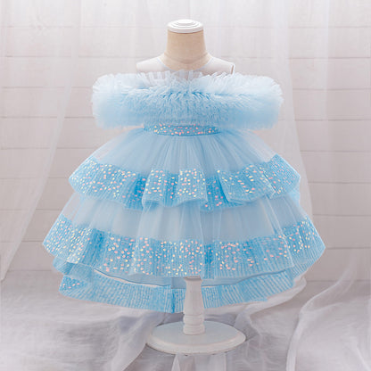 Girls Sequin Birthday Dress – Comfortable High-Low Tulle Dress for Parties & Photos