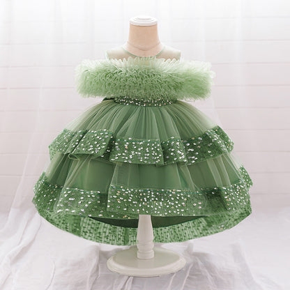 Girls Sequin Birthday Dress – Comfortable High-Low Tulle Dress for Parties & Photos