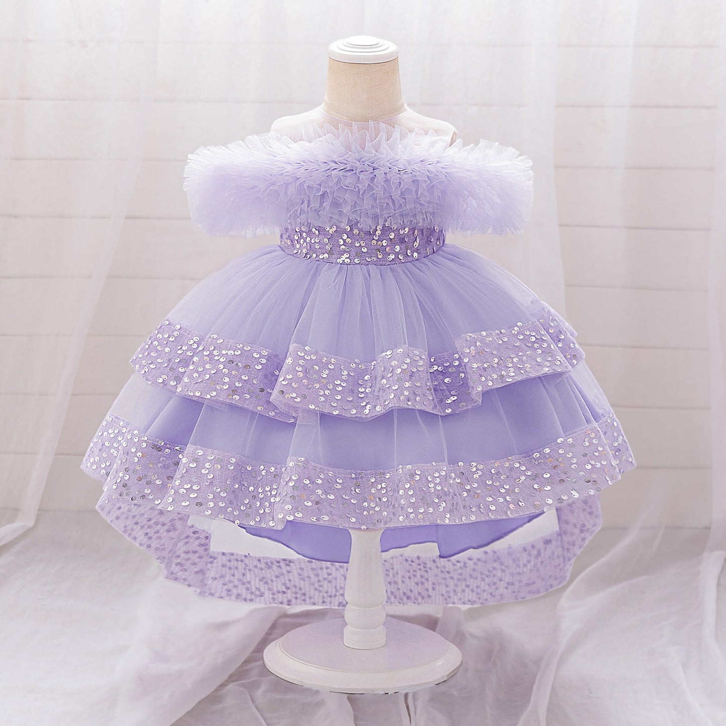 Girls Sequin Birthday Dress – Comfortable High-Low Tulle Dress for Parties & Photos