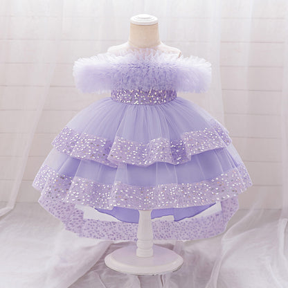 Girls Sequin Birthday Dress – Comfortable High-Low Tulle Dress for Parties & Photos