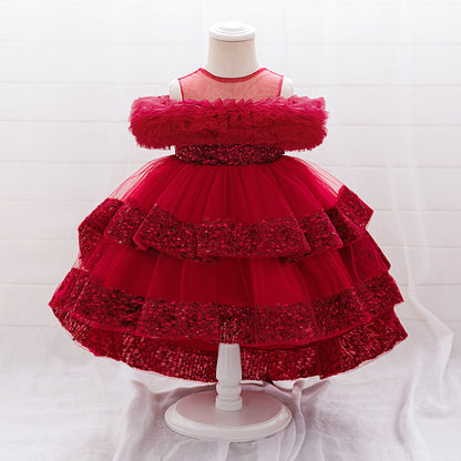 Girls Sequin Birthday Dress – Comfortable High-Low Tulle Dress for Parties & Photos