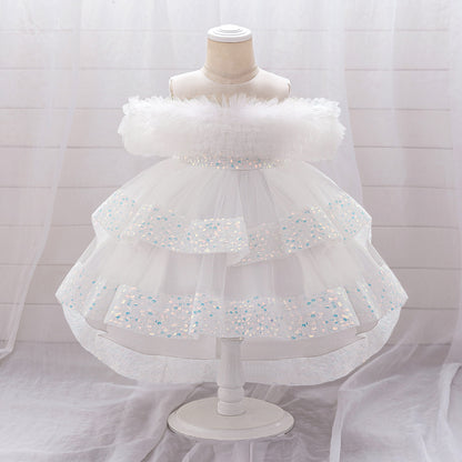Girls Sequin Birthday Dress – Comfortable High-Low Tulle Dress for Parties & Photos