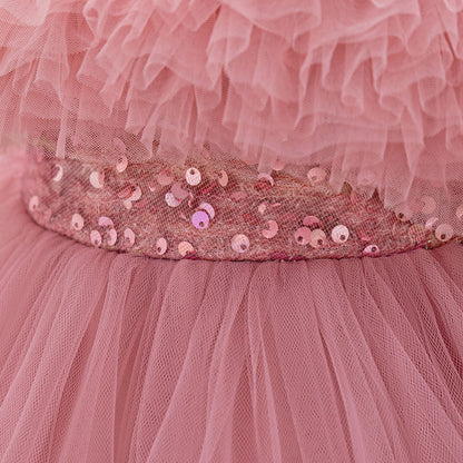Girls Sequin Birthday Dress – Comfortable High-Low Tulle Dress for Parties & Photos