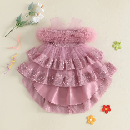 Girls Sequin Birthday Dress – Comfortable High-Low Tulle Dress for Parties & Photos
