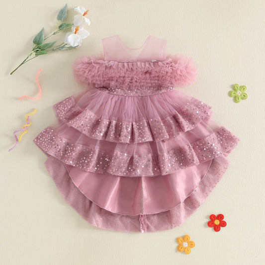 Girls Sequin Birthday Dress – Comfortable High-Low Tulle Dress for Parties & Photos