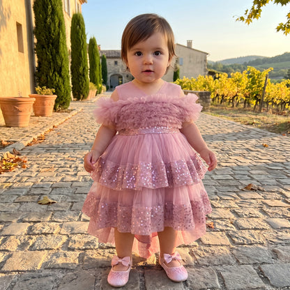 Girls Sequin Birthday Dress – Comfortable High-Low Tulle Dress for Parties & Photos